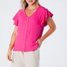 Blusa com Botôes e Manga de Babado Crepe Pink