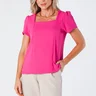 Blusa Decote Quadrado e Manga Franzida Crepe Cloé Pink