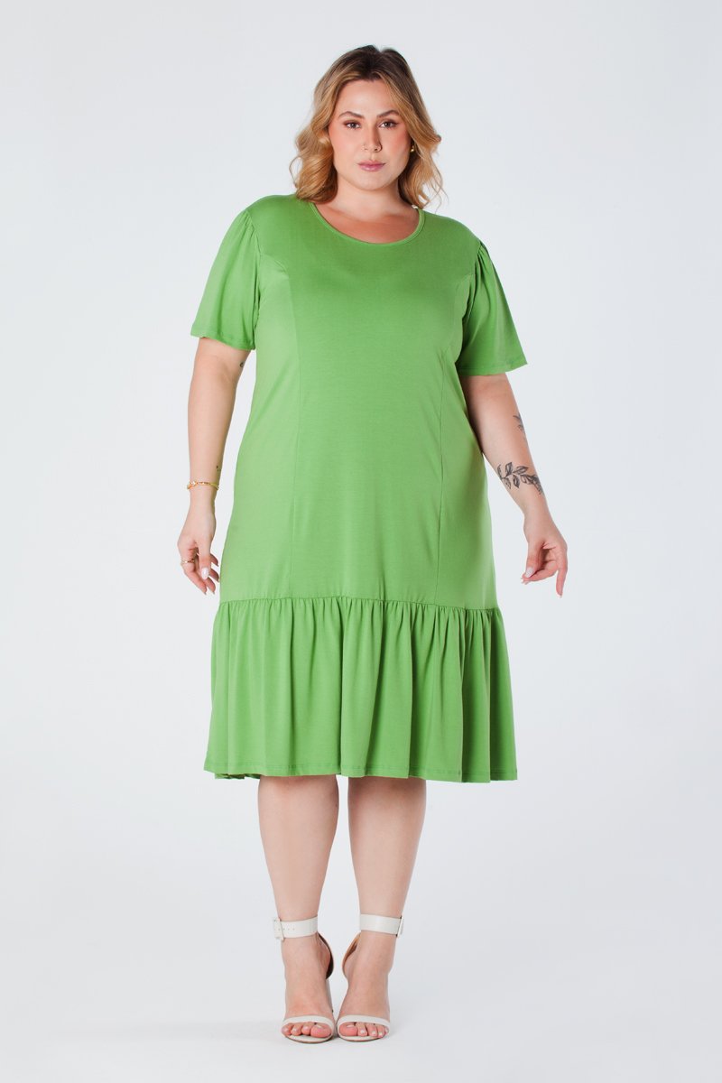 Vestido Midi Plus Size com Estampa Digital Decote V Recortes