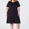 Vestido Midi Plus Size  Barra com Babado Manga Franzida Preto Camila