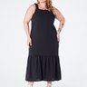 Vestido Midi Plus Size com Alça Larga e Barra com Babado Preto Paola