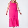 Vestido Midi Plus Size com Alça Larga e Barra com Babado Pink Paola