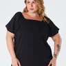 Blusa Plus Size com Elástico na Manga e Ombro Decote Quadrado Preta Ninha
