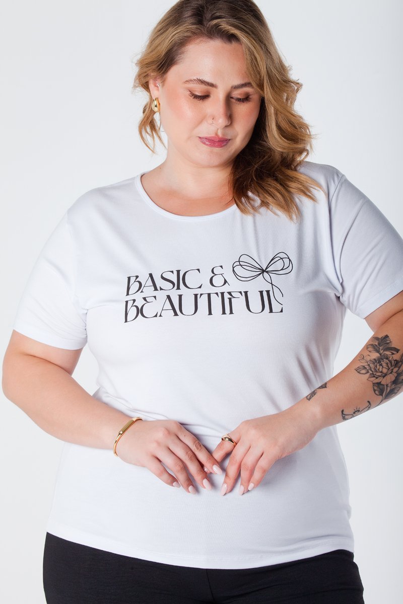 05 t shirt baby look plus size estampa basic and beautiful viscolycra branca