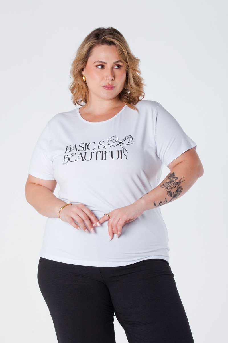 06 t shirt baby look plus size estampa basic and beautiful viscolycra branca