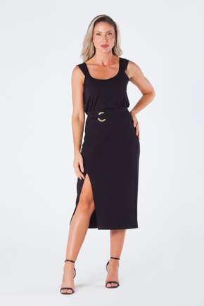 02 saia midi com fenda frontal cintura com elastico e cinto decorativo preto milena