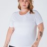 T-shirt Baby Look Plus Size com Aplique de Fores de Voil Branca Rosana