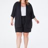 Kimono Plus Size Barra Reta Manga 3/4 Crepe Preto Aline