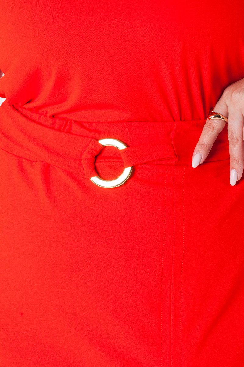 11 saia midi com fenda frontal cintura com elastico e cinto decorativo vermelho milena