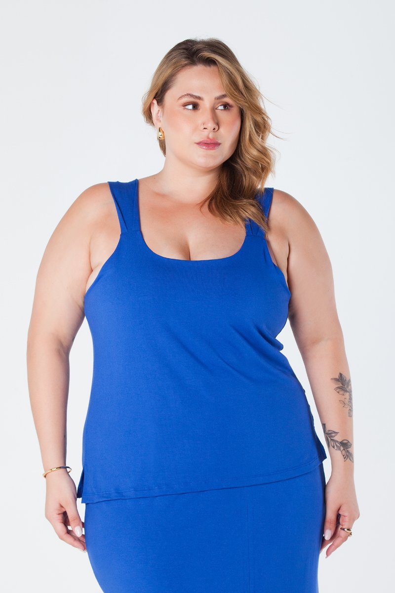 02 saia plus size midi com fenda frontal cintura com elastico e cinto decorativo azul veronica