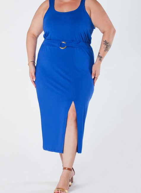 06 saia plus size midi com fenda frontal cintura com elastico e cinto decorativo azul veronica