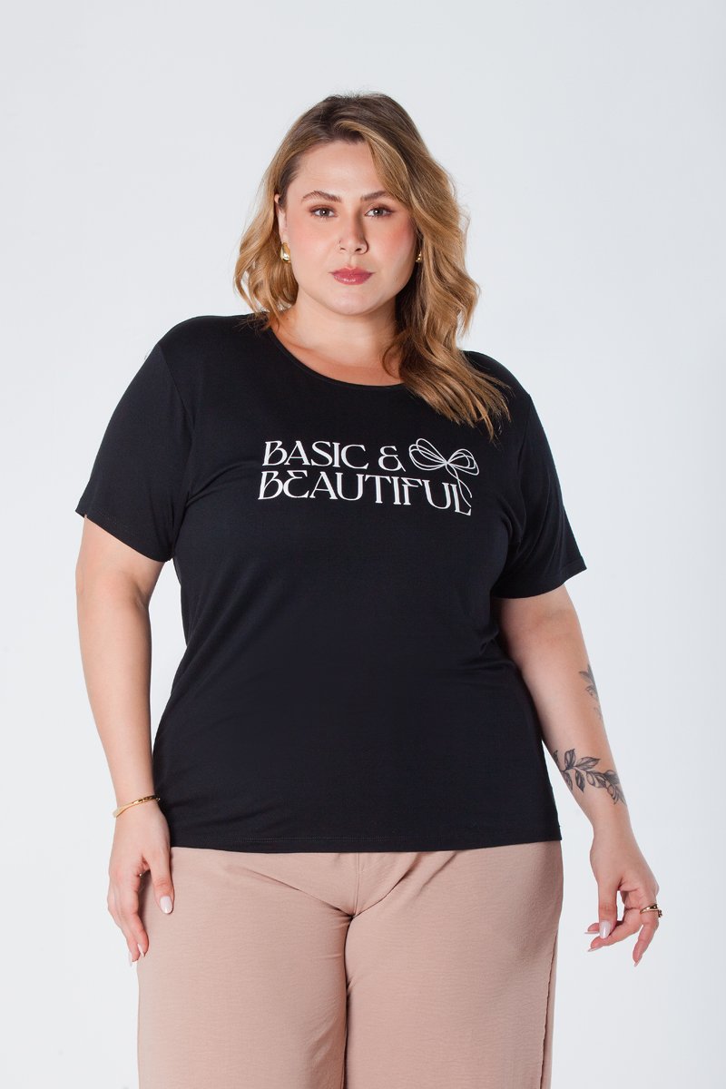 02 t shirt baby look plus size estampa basic and beautiful viscolycra preta