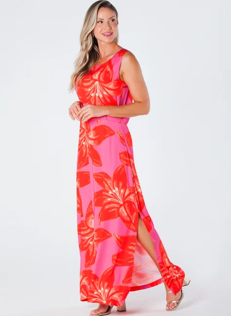 08 vestido longo sem manga com fendas laterais e estampa digital viscose acetinada miranda