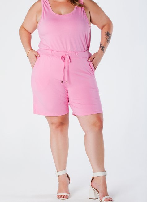 04 shorts plus size com elastico na cintura e cordao frontal decorativo bolso faca rosa meire