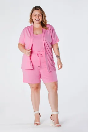 06 shorts plus size com elastico na cintura e cordao frontal decorativo bolso faca rosa meire