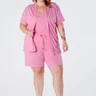 Kimono Plus Size Reto Manga Curta Viscolycra Rosa Lia