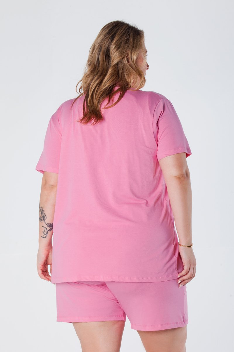 08 shorts plus size com elastico na cintura e cordao frontal decorativo bolso faca rosa meire