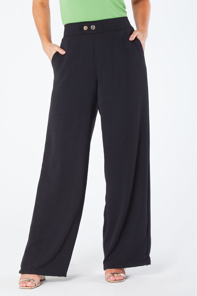 07 calca pantalona com bolso faca e elastico traseiro na cintura e botoes decorativos preta ruana