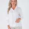 Camisa Feminina Manga Longa com Botões e Martingale Branca Ayla