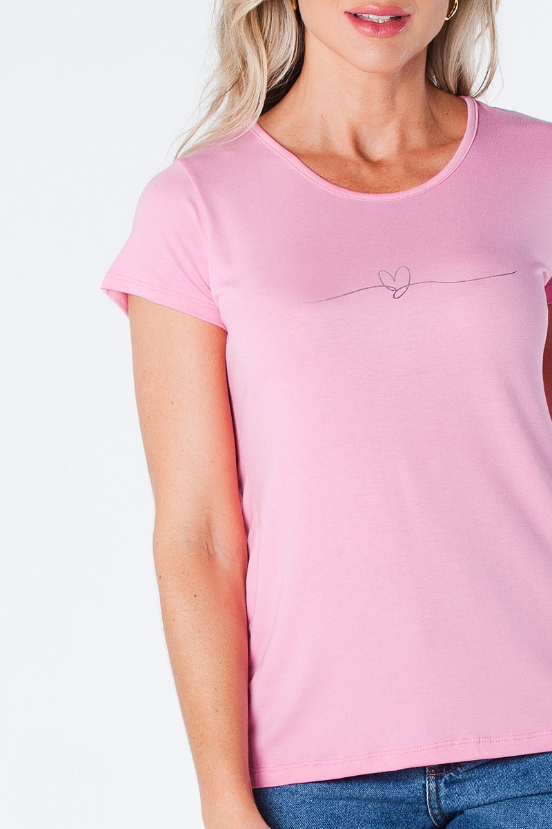 16 t shirt baby look estampa amore com aplique de flor viscolycra bege