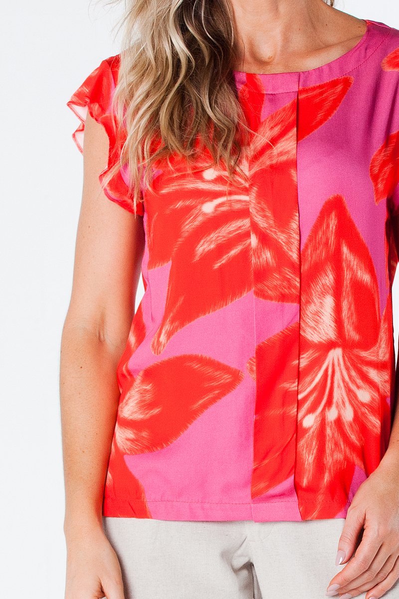 10 blusa viscose acetinada estampada gola redonda e manga de babado vera