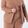 Twin Set Plus Size Canelado 2 Peças - Cardigan e T-shirt - Bege Leila