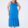 Vestido Midi Plus Size com Alça Larga e Barra com Babado Azul Paola