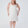 Vestido Curto Plus Size Alça Larga Barra Levemente com Babado Viscolinho Off White Cora