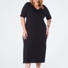Vestido Plus Size com Manga e Gola V Canelado Preto Alessia