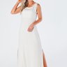 Vestido Longo sem Mangas Decote Redondo e Fendas Laterais Viscolinho Off White Priscila
