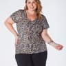 Blusa Plus Size Decote V com Manga -Estampa Digital Animal Print Rebeca