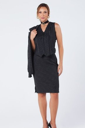 02 colete risca de giz com botoes funcionais poliester preto zana