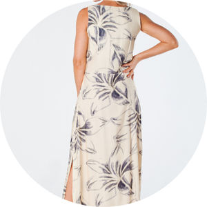 19 vestido longo sem manga com fendas laterais e estampa digital viscose acetinada miranda