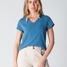 Blusa em Crepe Decote V Azul Acero Nina