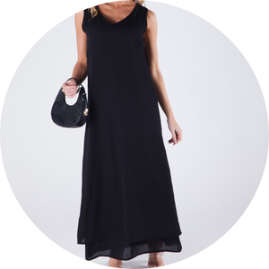 03 vestido longo sem mangas decote v forrado preto stella