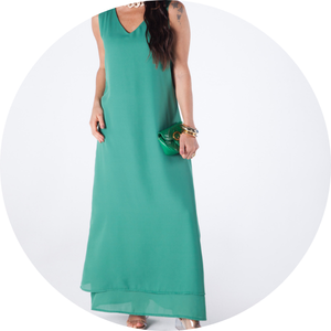 05 vestido longo sem mangas decote v forrado ocre stella