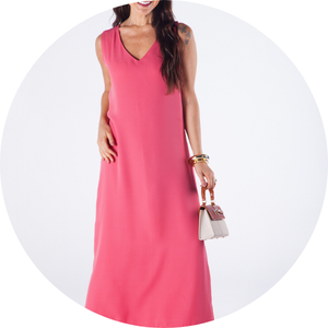 06 vestido longo sem mangas decote v forrado ocre stella