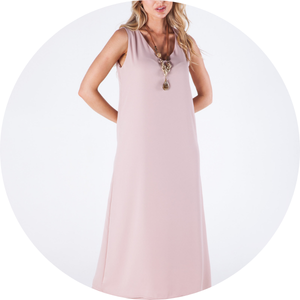 09 vestido longo sem mangas decote v forrado ocre stella