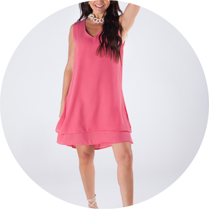 02 vestido curto sem mangas decote v forrado goiaba luce