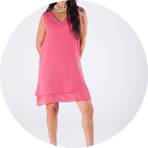 03 vestido curto sem mangas decote v forrado goiaba luce