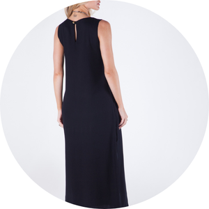 07 vestido longo sem mangas fendas laterais abertura nas costas com botao laranja livy